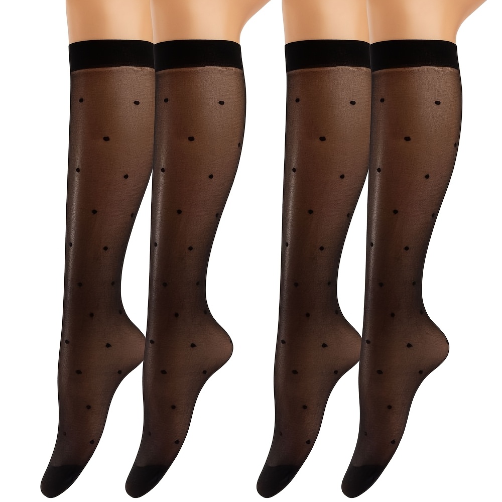 Image of Women's Sheer Knee-high Socks, Luxurious Floral Pattern, Elegant & Lightweight Calf-length Hosiery, & White, Comfortable & Breathable Women's Stockings & Hosiery