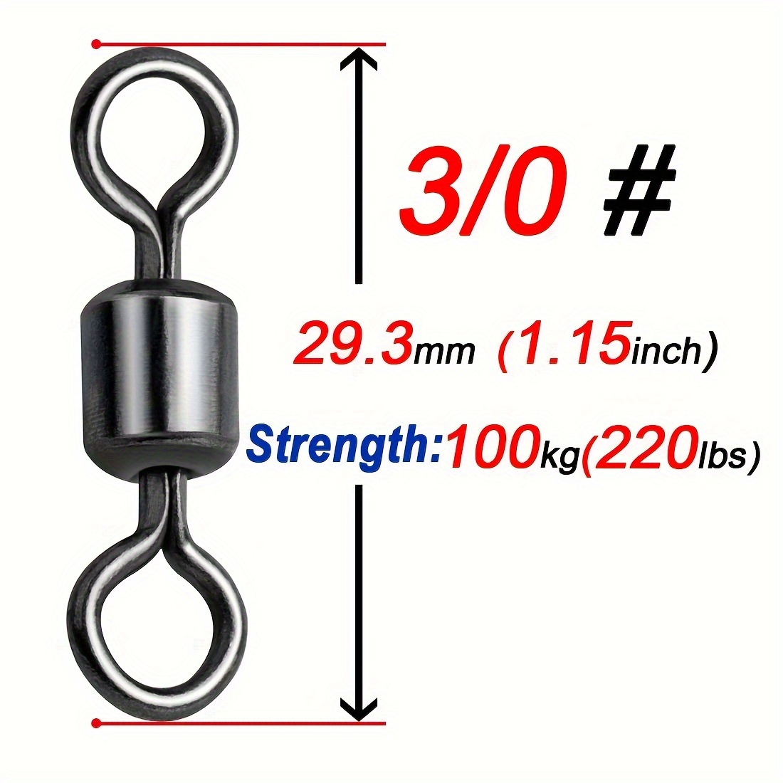 Lot De 100 émerillons De Pêche Inox – Rotation 360°, Résistance Corrosion, Tailles #6/0 à #14 (taille #8, Charge 19,1 Kg)