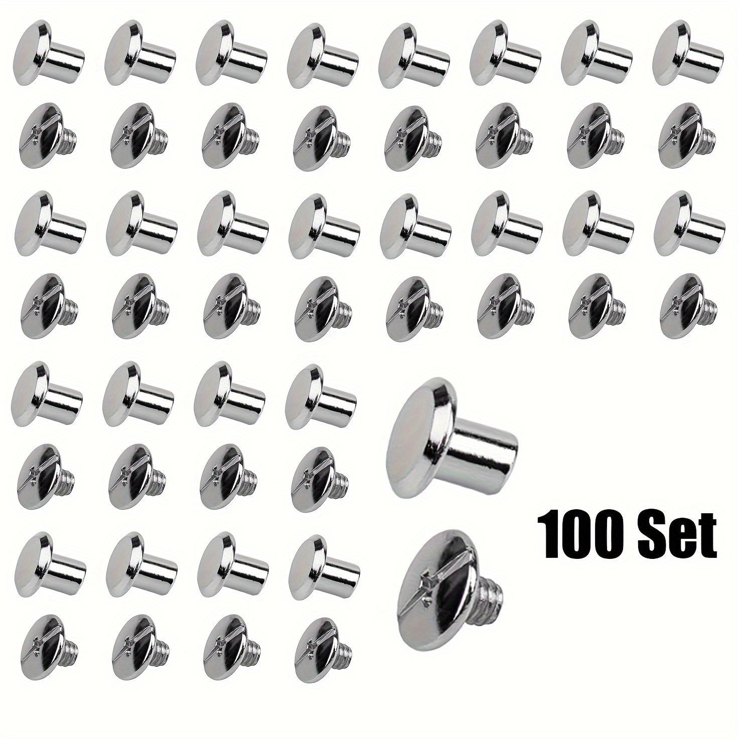 

100 Sets Of Rivet Screws For Leather Making 7/20 Inch, Silvery Leather Rivets, Screws For Diy Leather Craft