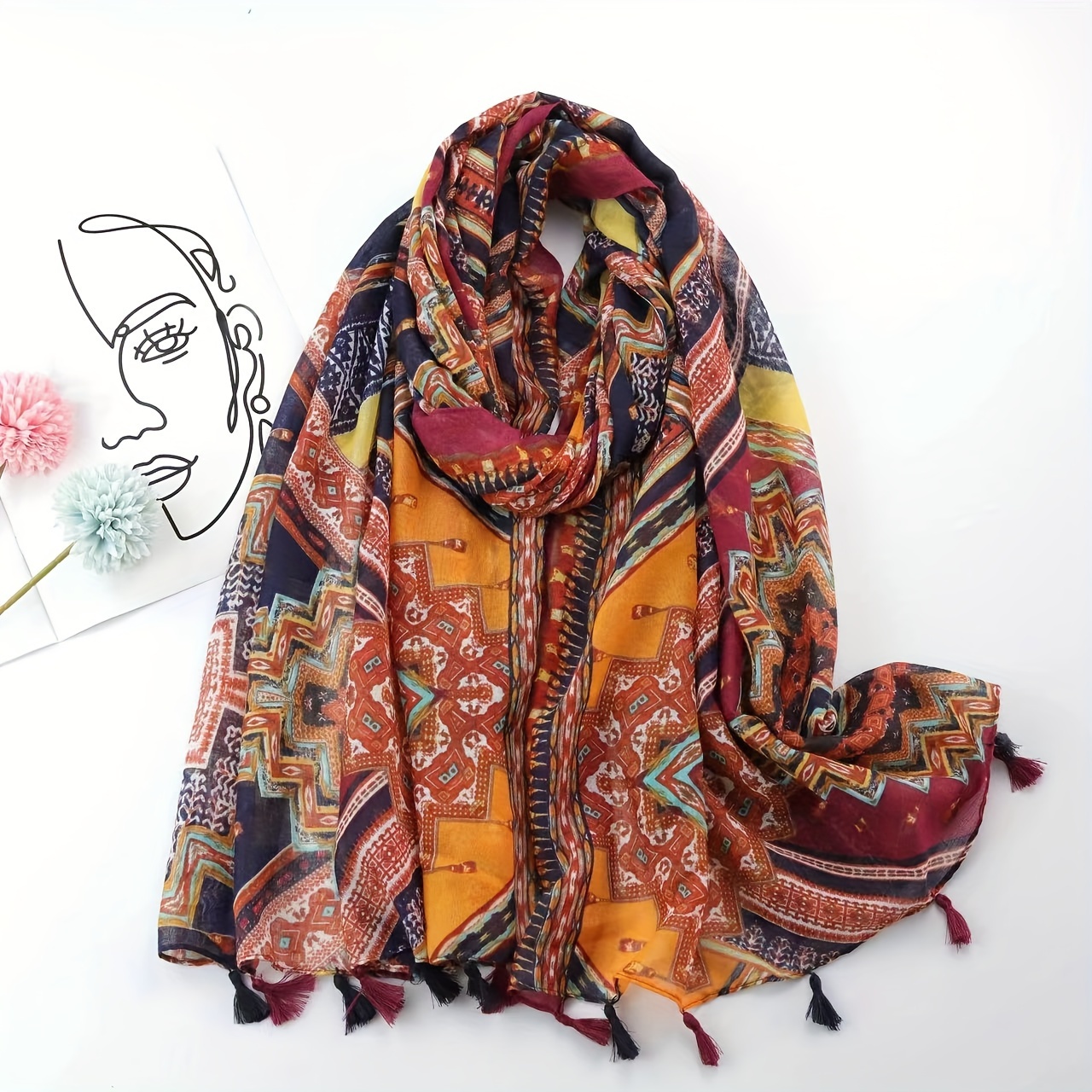 

Bohemian Style Scarf For Women, Warm And Stylish Shawl With Tassels, Perfect For Casual Outing, Decoration, And Wind Protection