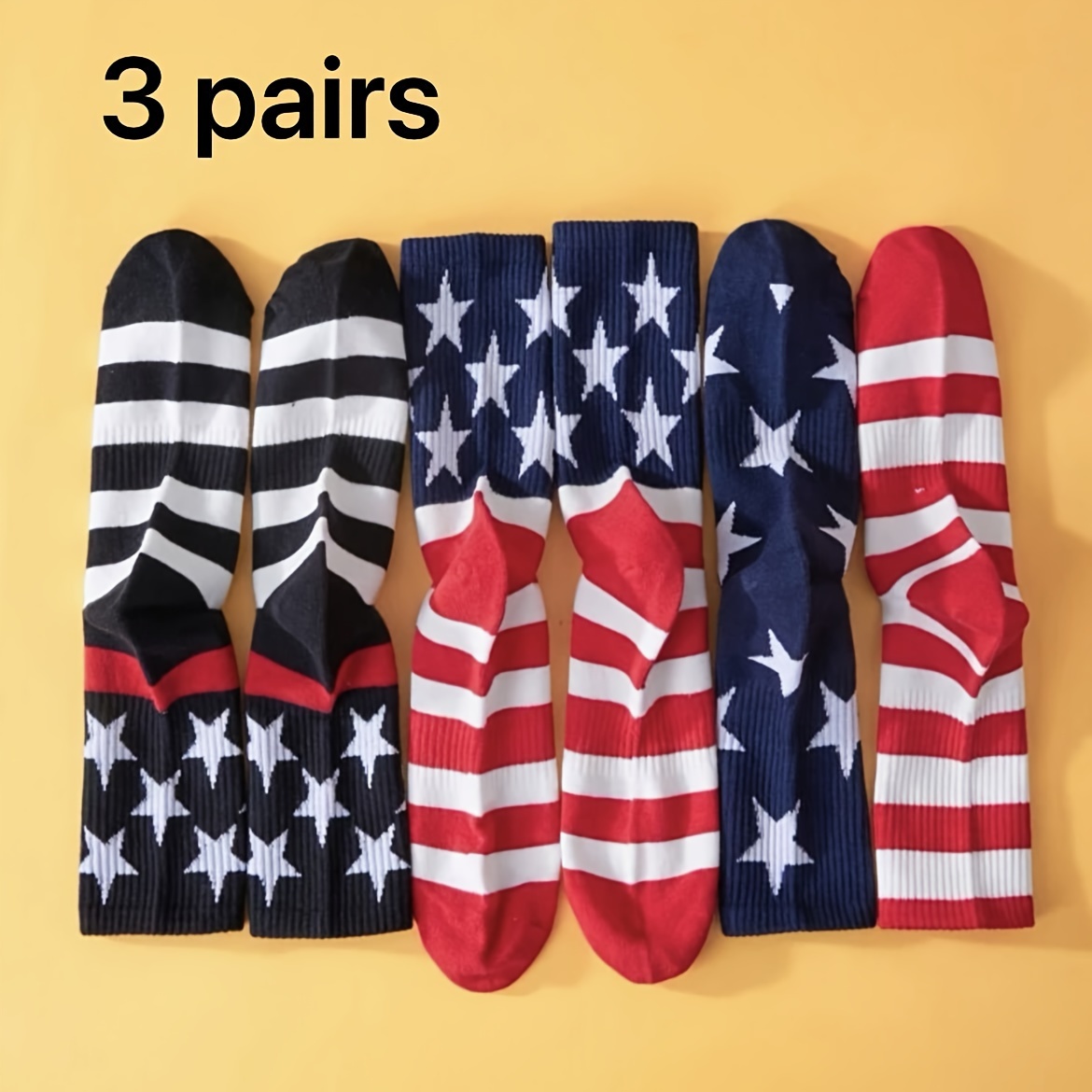 Image of 3pairs/set Unisex Creative American Flag And Mid-calf Socks