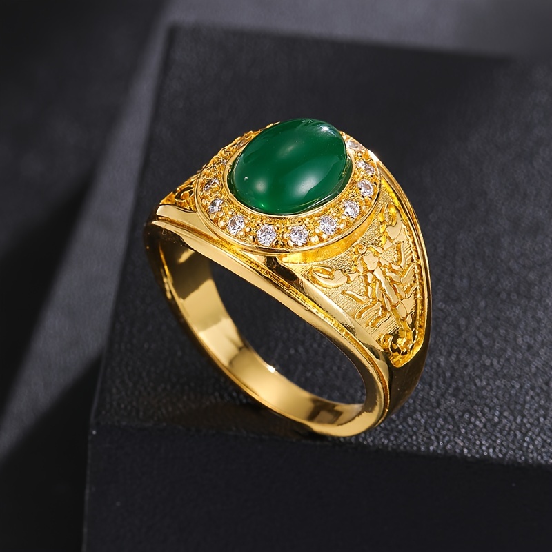 Men's Bold Scorpion Ring, Green Cubic Synthetic Zirconia