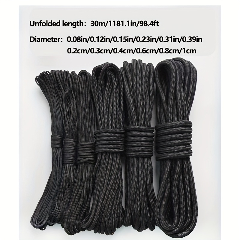 E-shop Multifunktionales schwarzes Nylongarn - 30M Kordel, ultra-langlebiges, tragbares Outdoor-Nylongarn, geeignet für Wäscheleine, Outdoor-Camping,