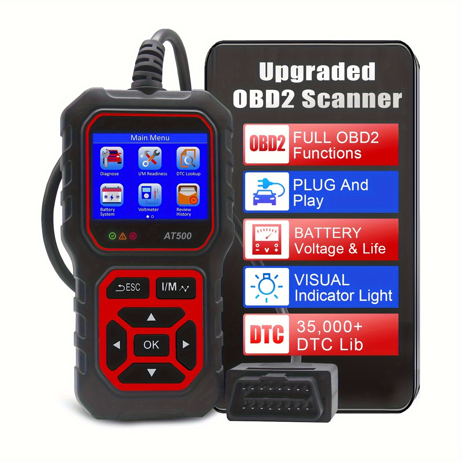

Obd2 Code Scanner Diagnostic Tool, Obdii Car Code Reader Check Engine Fault Code Scanner Live Data Im Readiness Cranking And Charging Eobd Can Reader Diagnostic Tool For 12v Obdii Cars Since 1996