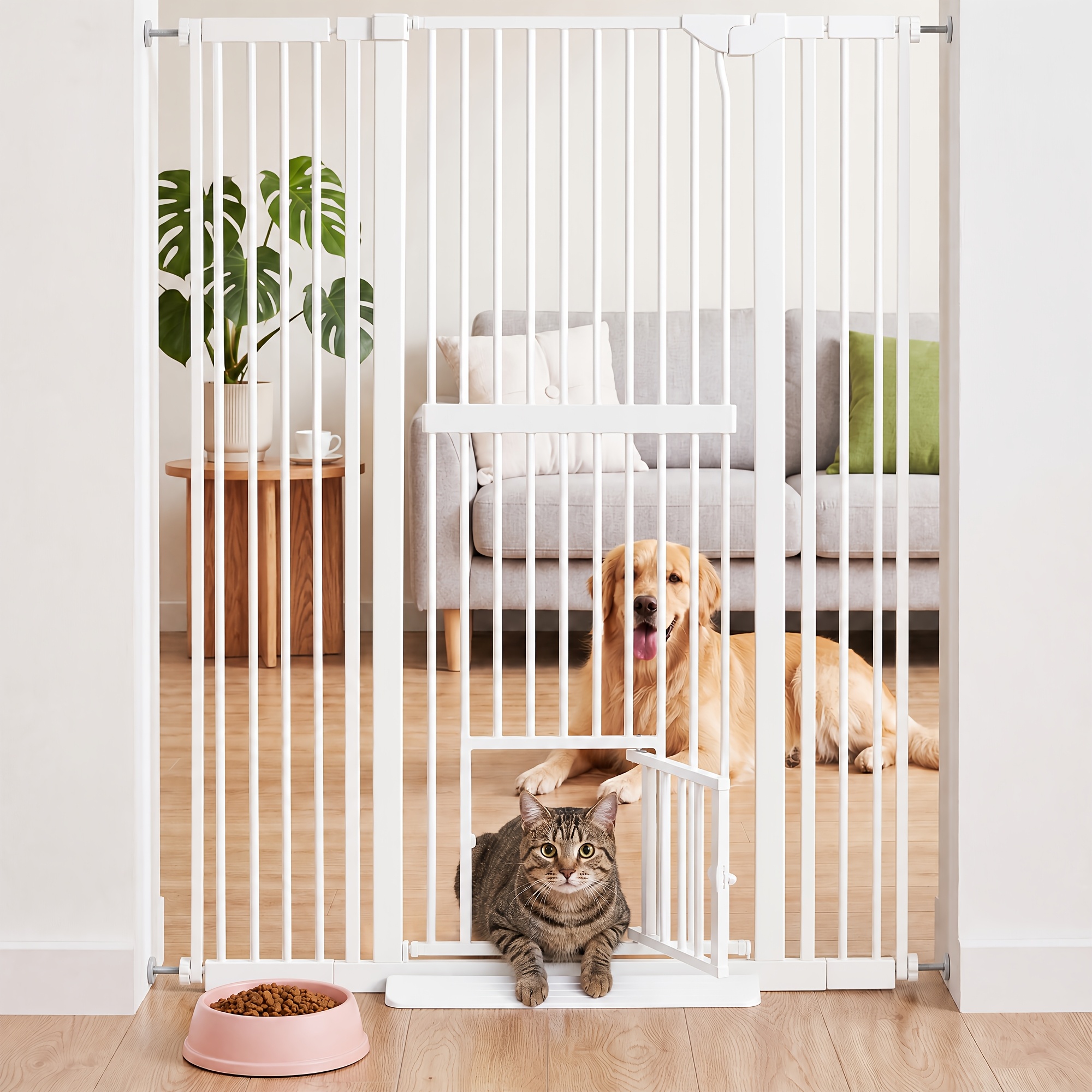 TEMU 150cm Extra Tall Pet Gate With Small Cat Door, 75-116cm Wide, Indoor Through Metal Gate For Doorways, Living Room