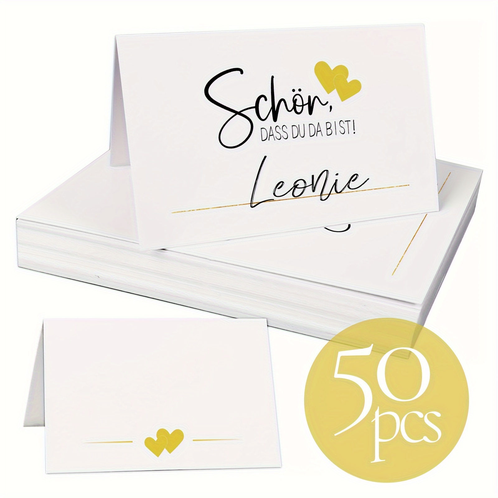 E-shop Set mit 50 Hochzeits-Tischkarten, elegant gestaltet in Herzform mit den Maßen 85x55 mm, zum Dekorieren von Tischen bei Hochzeiten, Geburtstagen,