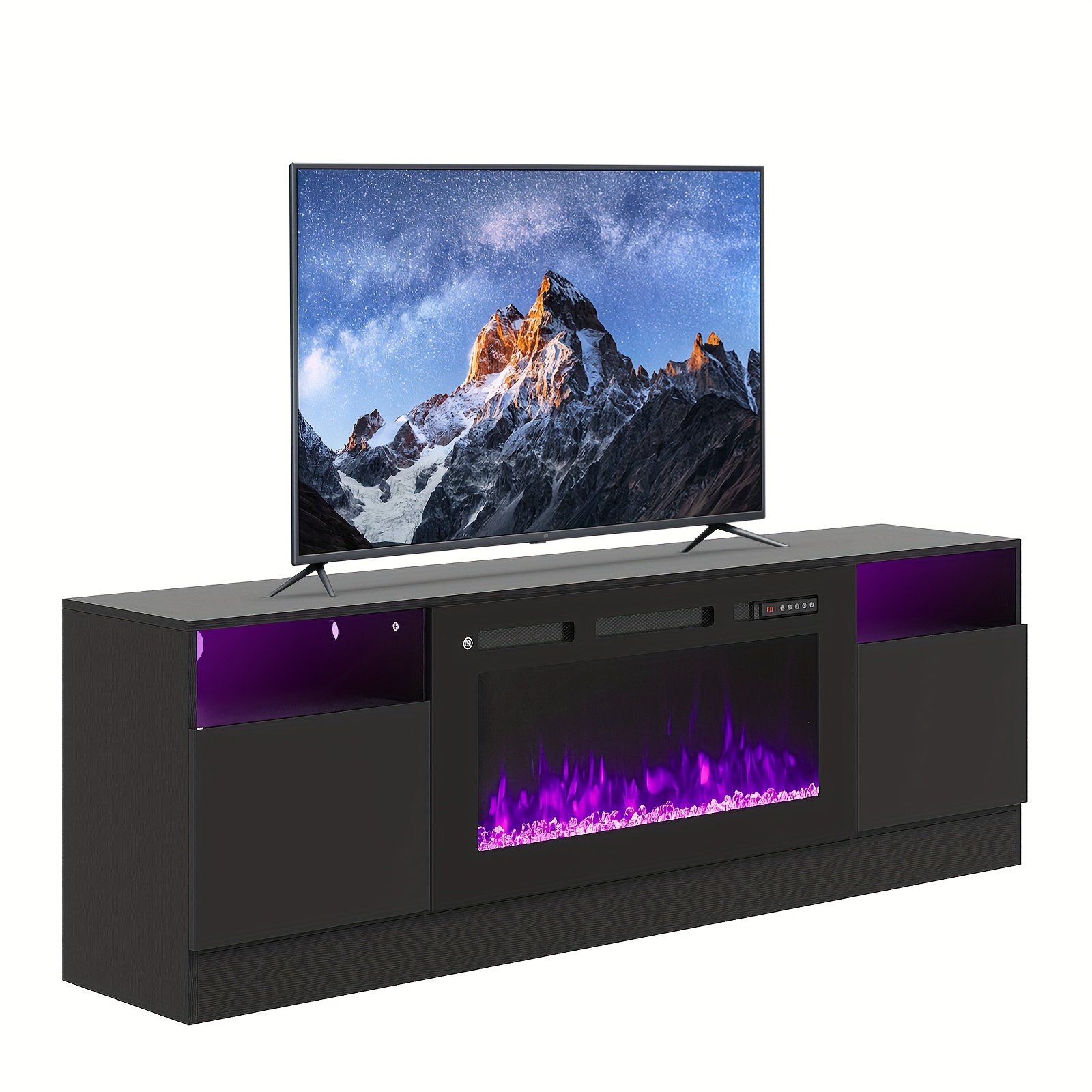 TEMU Modern 70-inch Fireplace Tv Stand With 36-inch Electric Fireplace, Led Lighting, And Stylish Storage Cabinet For Tvs Up To 80 Inches