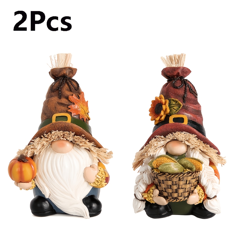 Image of 2pcs Autumn Gonk Ornament With , Thanksgiving Gift Home Decor | Autumn Gonk Ornament With Basket, Thanksgiving Decoration For Home, Shelf Or Table, Perfect For Festive Harvest Styling