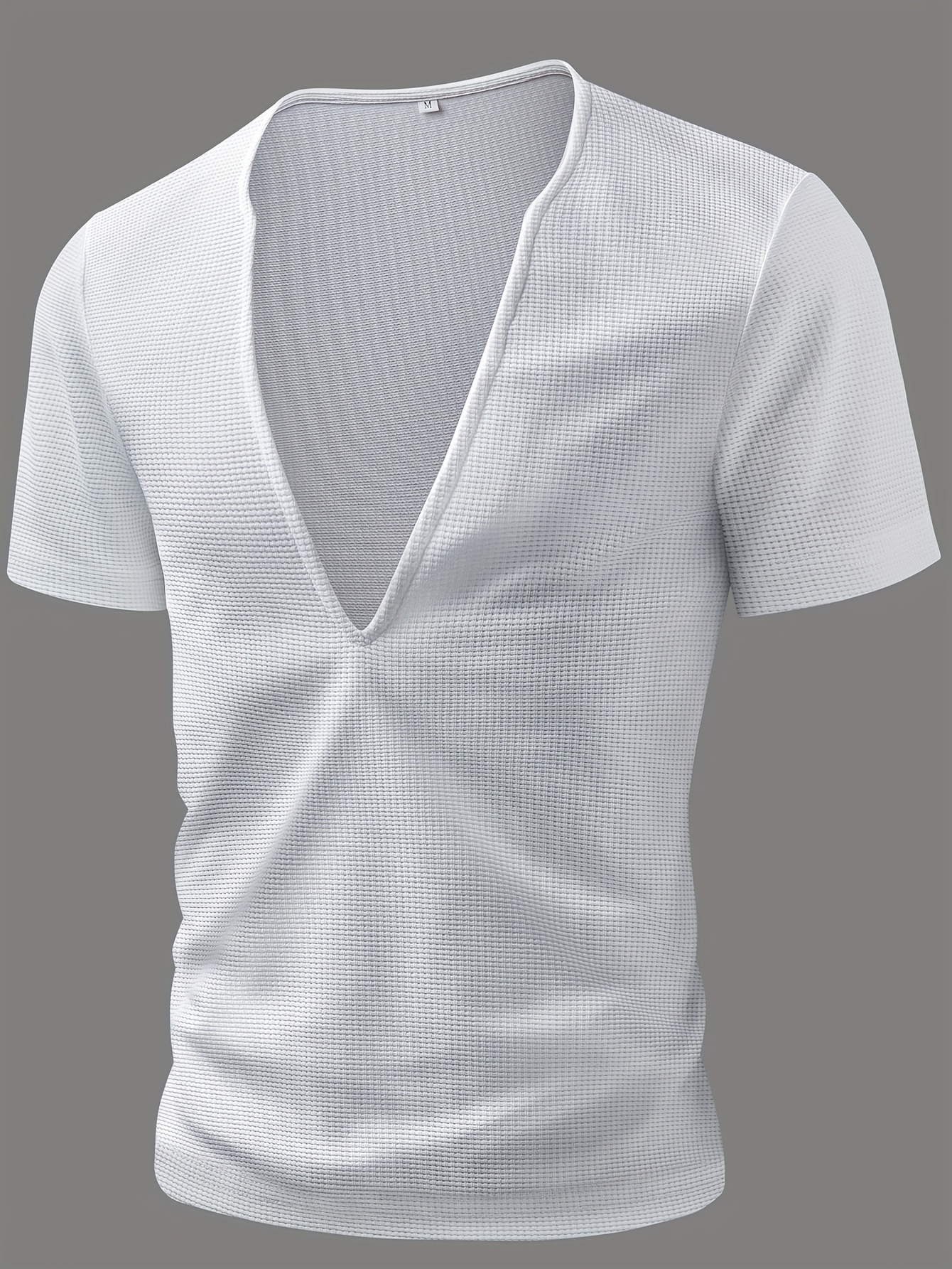 mens textured waffle knit deep v neck short sleeve fashion - Temu