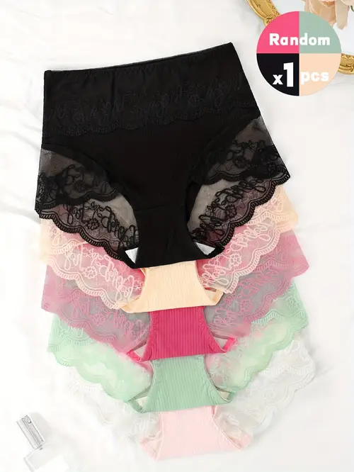 Random colors, 5 colors mixed, breathable floral lace high-waisted panties, comfortable elastic Women s underwear and panties