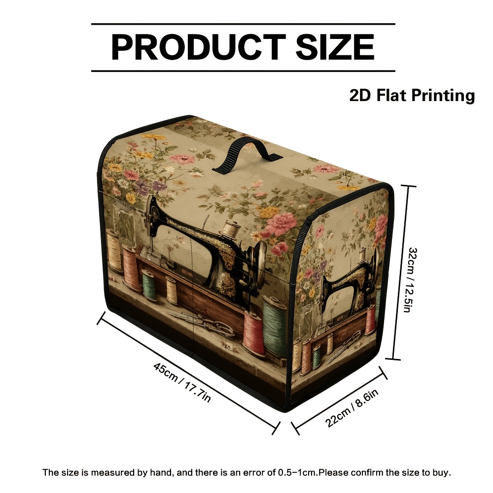 TEMU Housse de machine à coudre matelassée 1 pièce, thème floral de machine à coudre vintage 2D à plat, avec poche pratique et poignée, convient à la