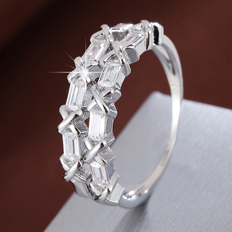 Golden Plated Square Zirconia Ring for Women