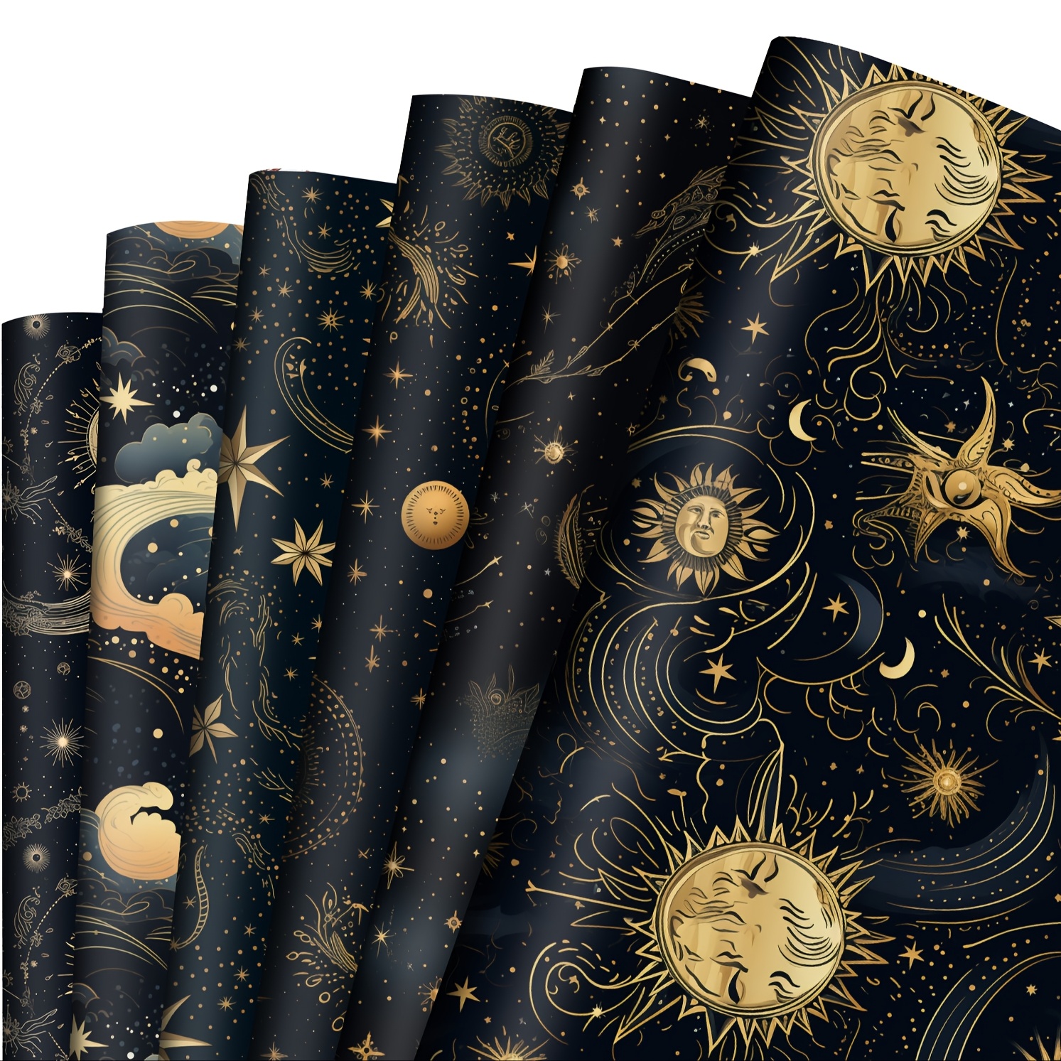 Set Of 6 Assorted Styles Of 20 X 28 Inch -themed Wrapping Paper, Perfect For Birthdays And Weddings, Featuring Celestial Designs Like , Stars, And Suns, Suitable For Men And Women
