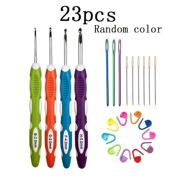 TEMU 23pcs Crochet Sets, 4pcs (2.0-5.0mm) Crochet Hooks, Soft Rubber Ergonomic Non-slip Handle Knitting Crochet, Including 19pcs Large- Fine Yarn