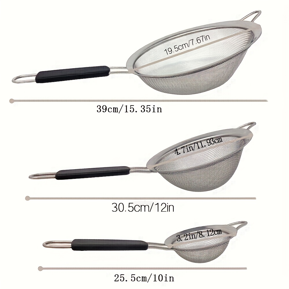 Stainless Steel Large Slotted Spoon For Home Use, Soy Milk, Hot Pot, Draining, Black Handle Flour Sifter, Kitchen Utensil Filter Strainer