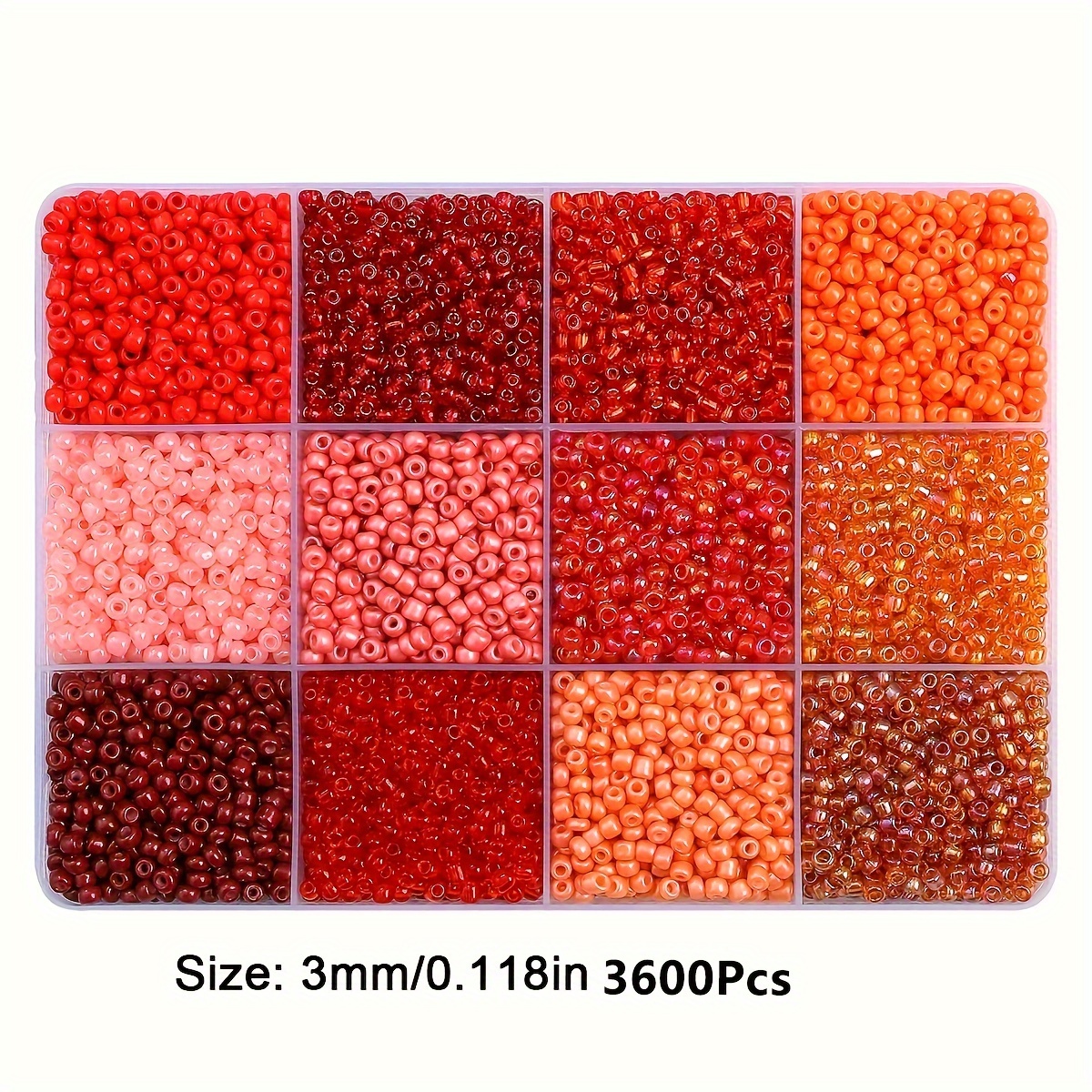 E-shop 3600 Stück 3mm Glas Perlen, Sortierte Farben, 12-Fächer Aufbewahrungsbox, Schmuckherstellungsset, Lose Perlen für Armbänder, Halsketten Basteln