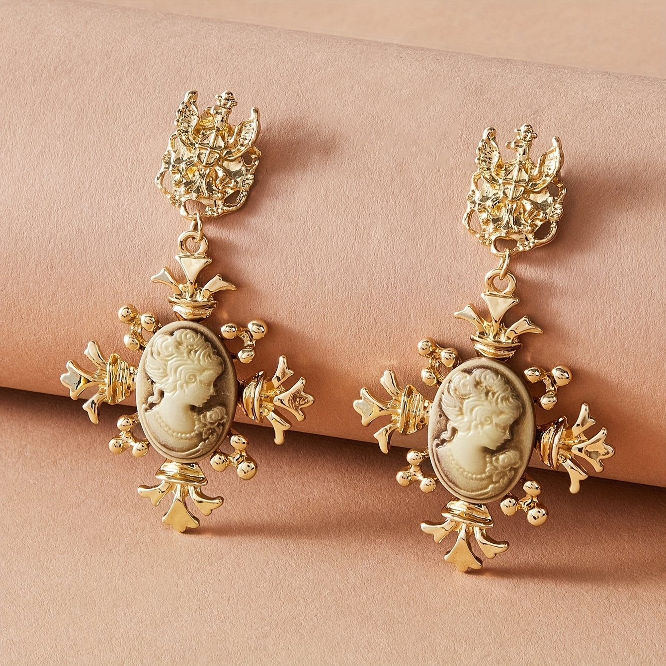 Image of A Pair Of Fashionable Relief Beauty Head Earrings
