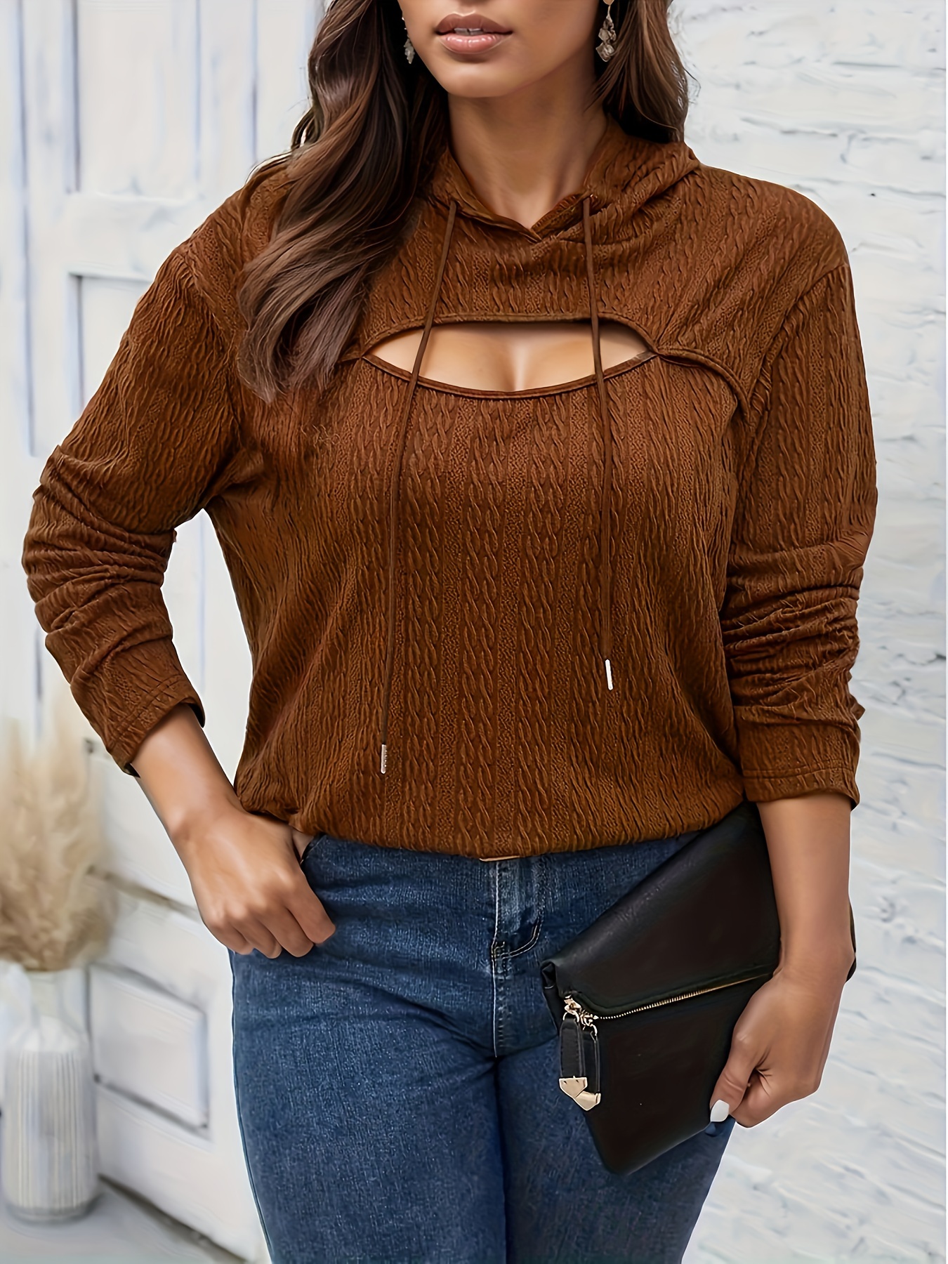 plus size casual strick hoodie damen elegante einfarbige Temu