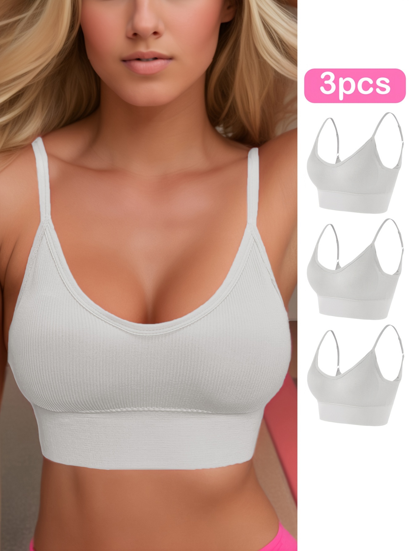 Solid Ribbed Sports Bra Comfy Breathable Stretch Workout - Temu
