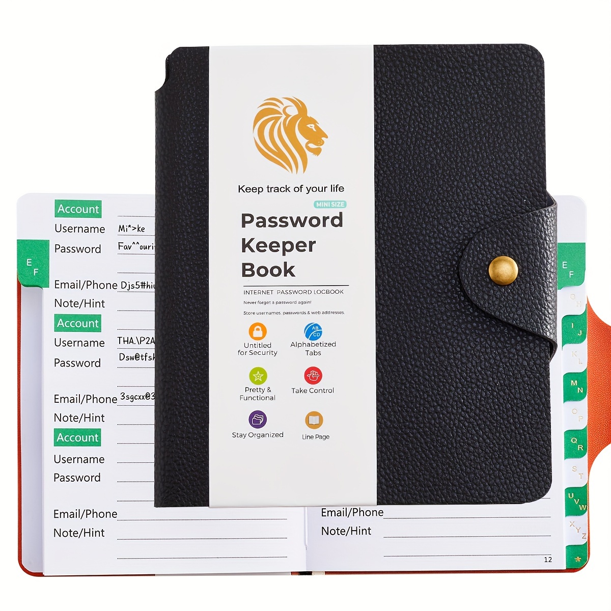Compact A6 Password Organizer With Alphabet Tabs - Secure Internet Login & Website Address Book For Home And Office Use