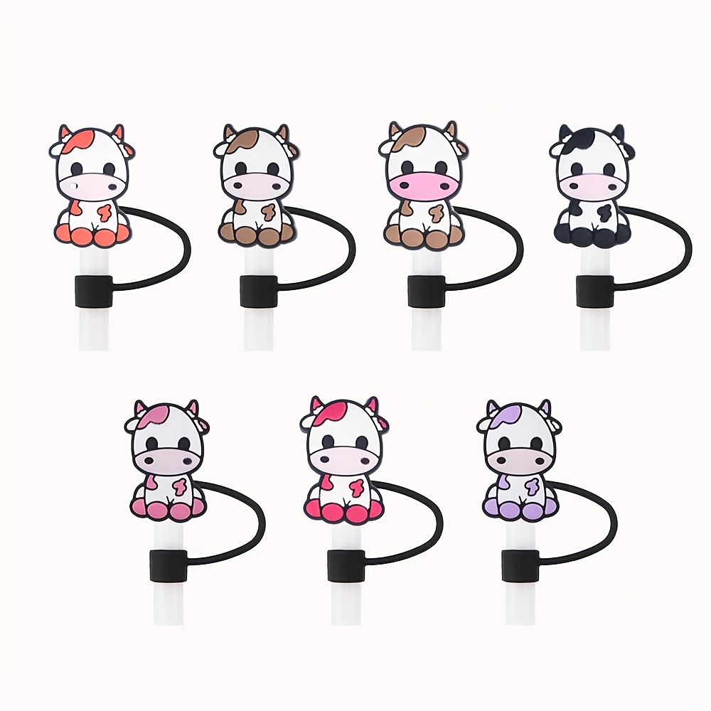 TEMU 7pcs New Arrival Straw Toppers Cartoon Animals Straw Covers Cute Colorful Cow Straw Caps (no Drinking Straw)party Favor, Kitchen Gifts