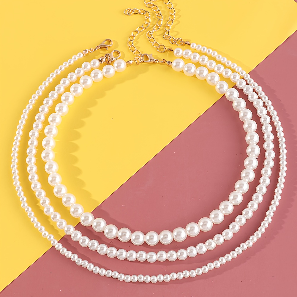 TEMU Conjunto de 3 piezas, collar de perlas de con cuentas grandes y pequeñas a , cadena para suéter, cadena para clavícula, , de de lujo , adecuado