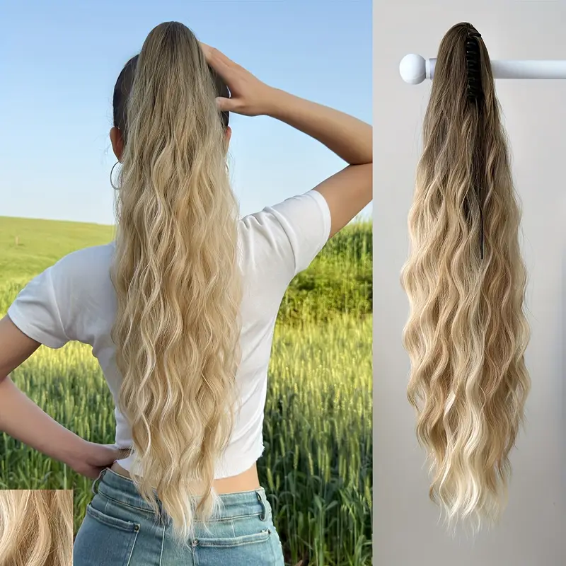 deep wave synthetic ponytail extensions for women adjustable drawstring hairpiece for daily use secure clip on natural look hair types ponytail hair extensions wavy hairpiece quick hairstyle solution details 4