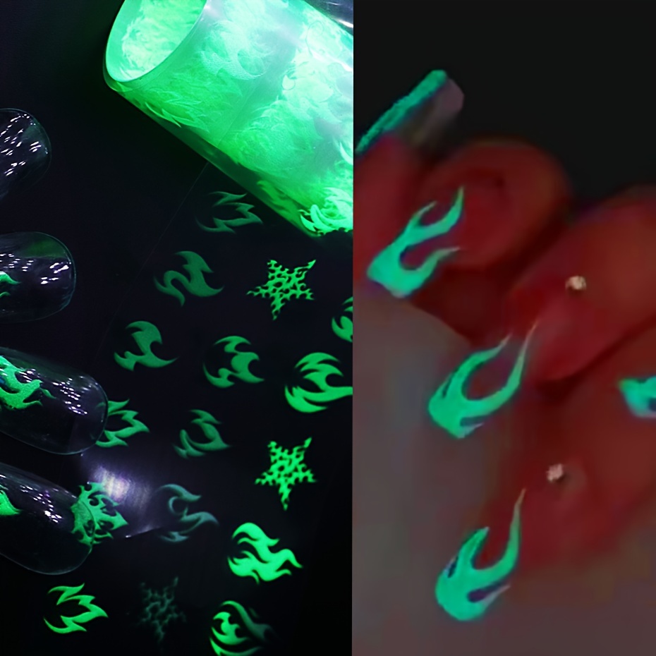 20 Roll Neon Luminous Nail Foils Set with Fluorescent Fire Flame and Starry Sky Designs for Manicure Wraps