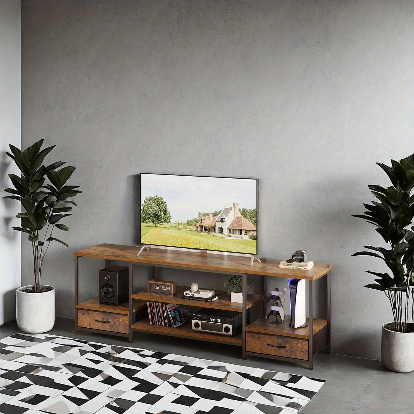 OLIXIS 63-inch Modern TV Stand for TVs up to 75" with Charging Station