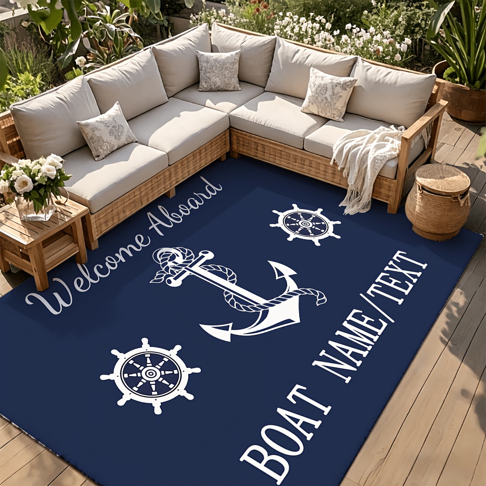 TEMU Personalized Text Customization With A Name, Welcome Doormat Featuring An Anchor And Steering Wheel Design, Home Goods, Suitable For Living