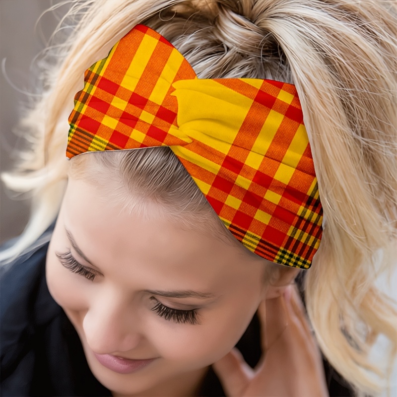 TEMU Bandeau noué 2D PLAT Jaune à Carreaux, Yoga / Gym / Course / Cyclisme, Voyage / - / Plage, Antidérapant / Design / Large Bord / Accessoires de