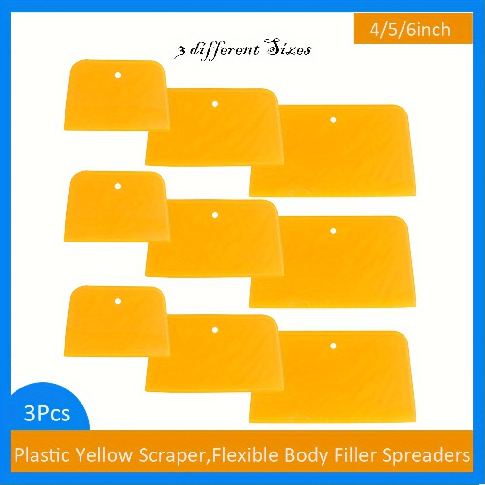 

3 Pack Of Reusable 4/5/6 Inch Yellow Plastic Spatulas, Car Windshield Wiper Accessories, For Applying Body Filler, Diy Crafts, Glass Putty, Window Wiper Blades