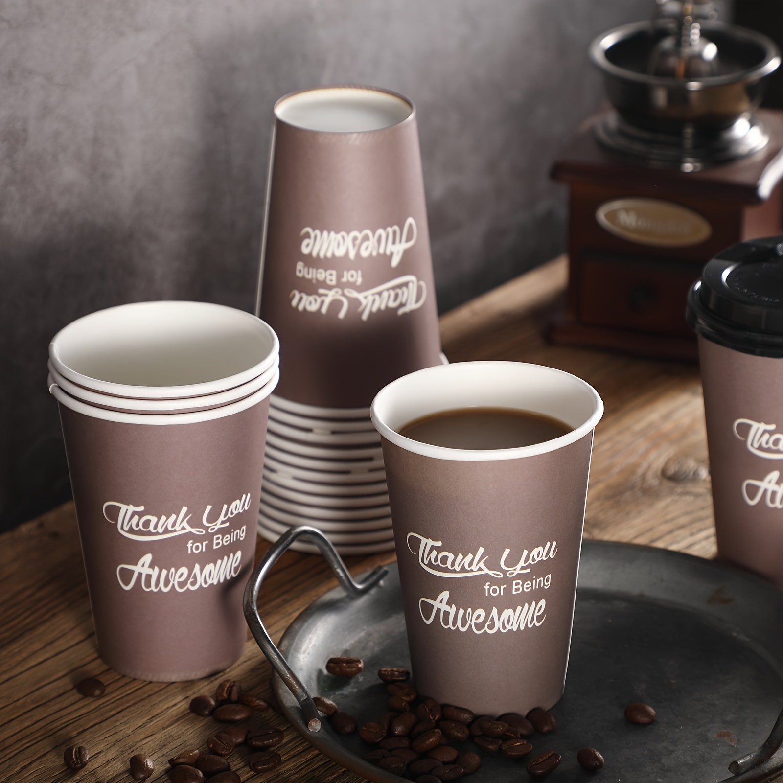 100 pack disposable coffee cups lids 12oz thank paper cups - Temu