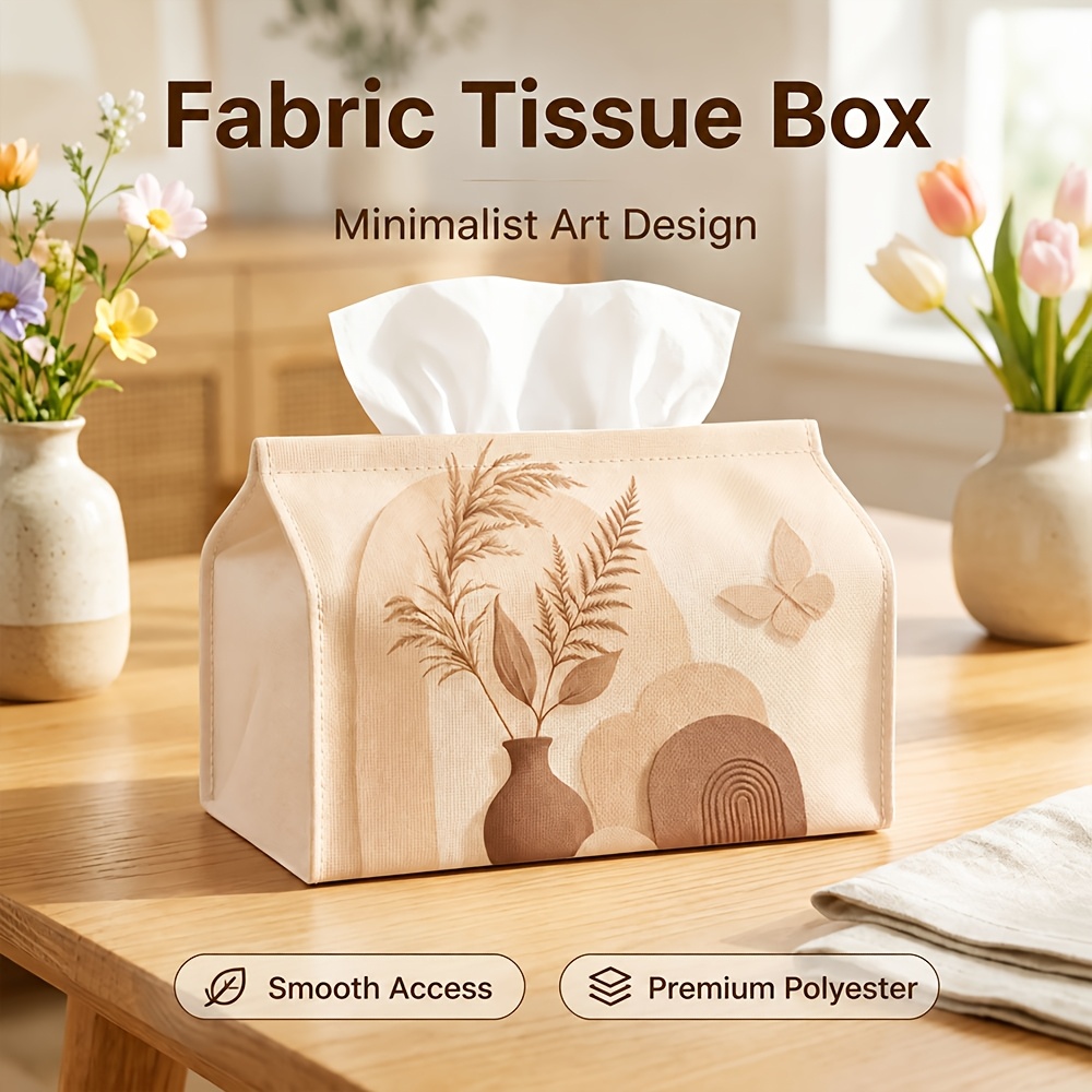 TEMU Boîte à mouchoirs unisexe minimaliste en tissu , organisateur de mouchoirs à imprimé de plantes et de papillons de style bohème, boîte à