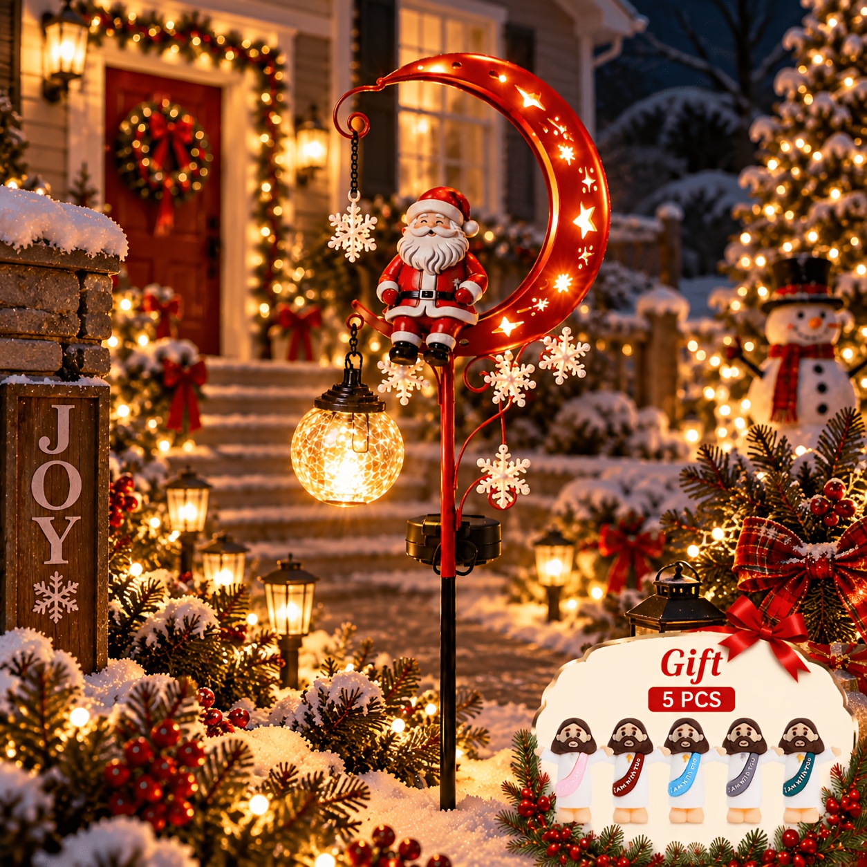 TEMU 【3d】 [3d] Solar Christmas Garden Lights Outdoor, Santa Claus Stake Decor, Warm White Solar Pathway Light With Crackle Glass , Christmas