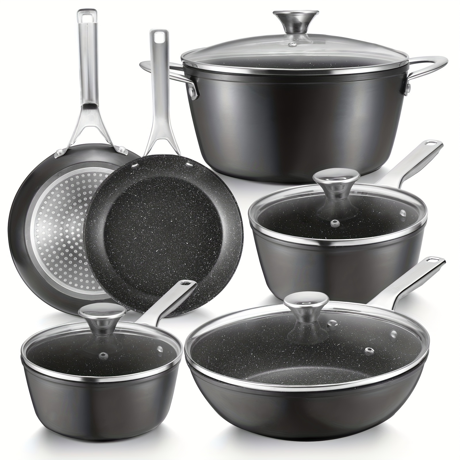 

Pots And Pans Set Nonstick, Induction Cookware Sets 10 Piece, Compatible With All Stoves, Dishwasher Safe Kitchen Cooking Pan Set With Frying Pans, Saucepans & Stockpot