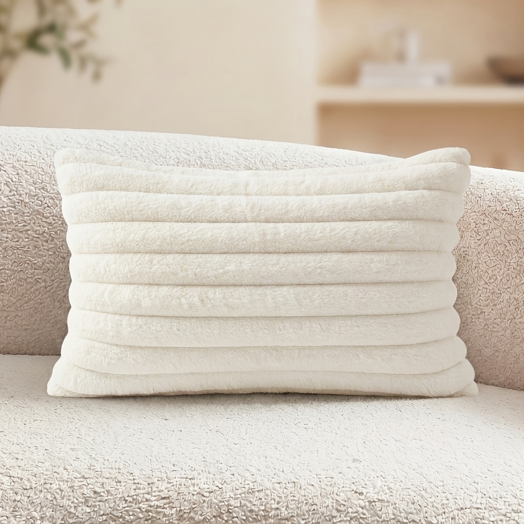 TEMU 1pc, Housse de coussin douce et moelleuse en peluche rayée, Housse de coussin de décoration intérieure moderne pour canapé, voiture, lit, Taie