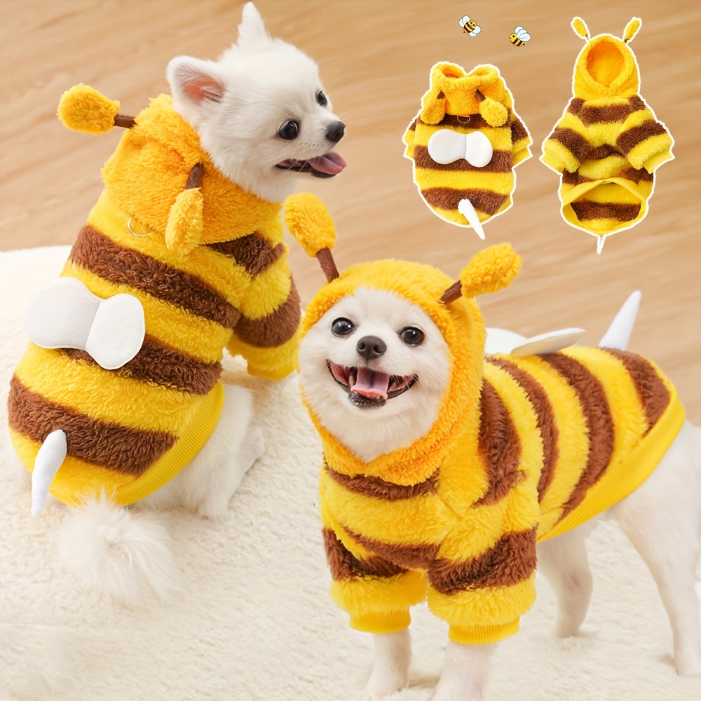 

Cozy Fleece-lined Bee Costume For Small - Winter Pet Apparel With Leash Attachment, Warm Animal-themed Hoodie For Pets, Halloween & Christmas Parties