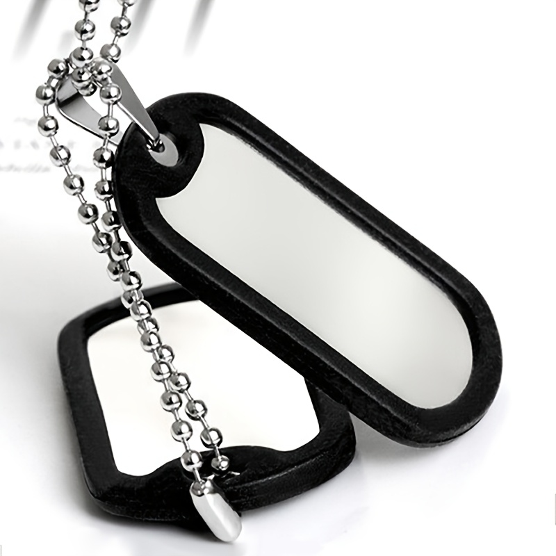 TEMU A Stylish Pendant Necklace For Women Featuring A Double-layer Loop, Dog Tag, And Bead Chain, Made Of Stainless Steel In Silvery Color, Perfect