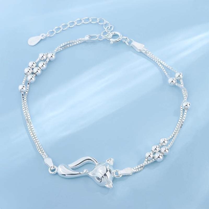 Fox Charm Bracelet for Women, 925 Sterling Silver Lightweight