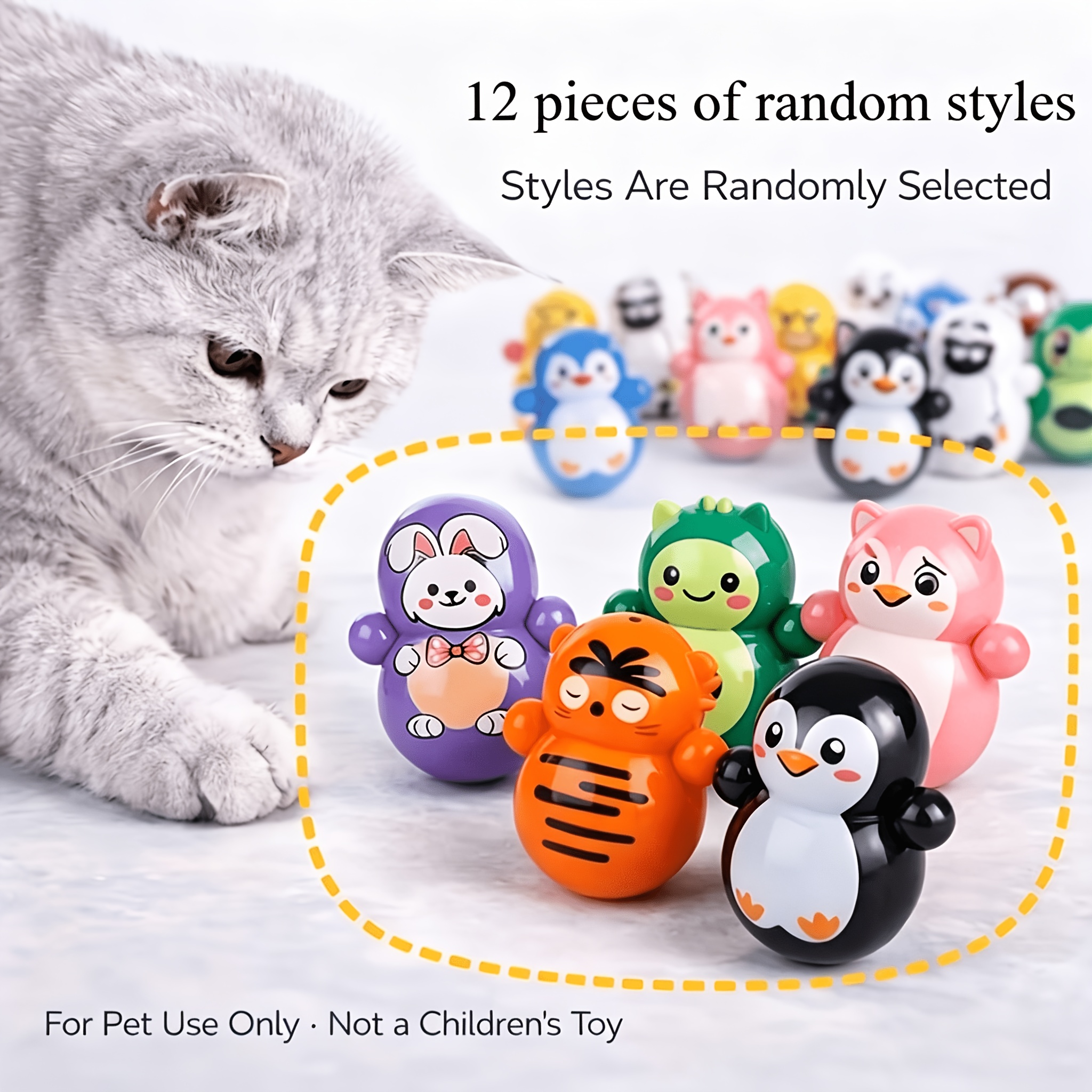 TEMU 12pcs Set Of Indoor Rolling Cat Toys. Self-rolling Cat Toys, No Batteries Required. Styles Are Random. Lightweight Plastic Educational Cat Toys