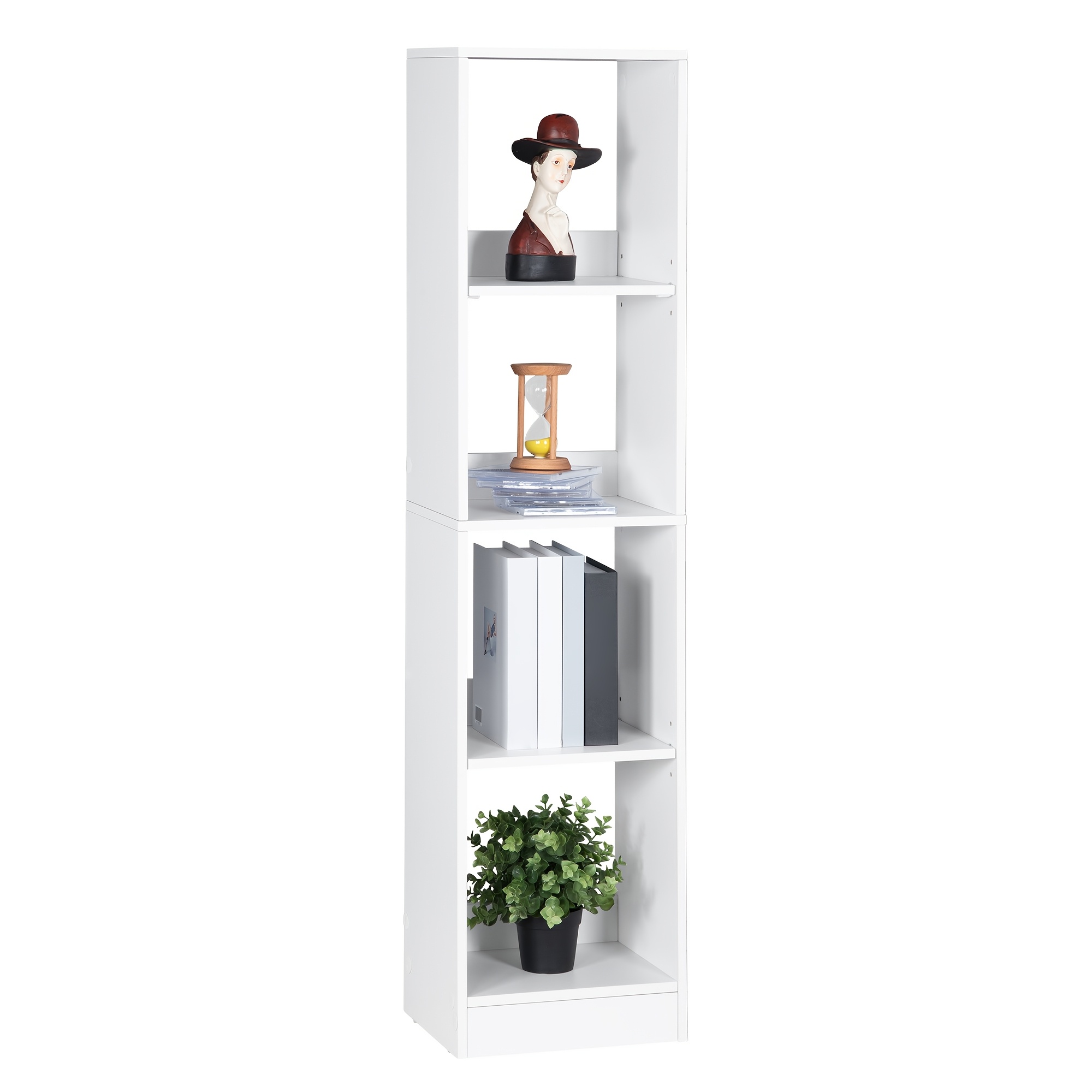 TEMU Estantería de Madera Blanca Chic de 4 Niveles - de Estantes Abiertos Modernos con Estantes Ajustables para , Oficina en Casa, Decoración de