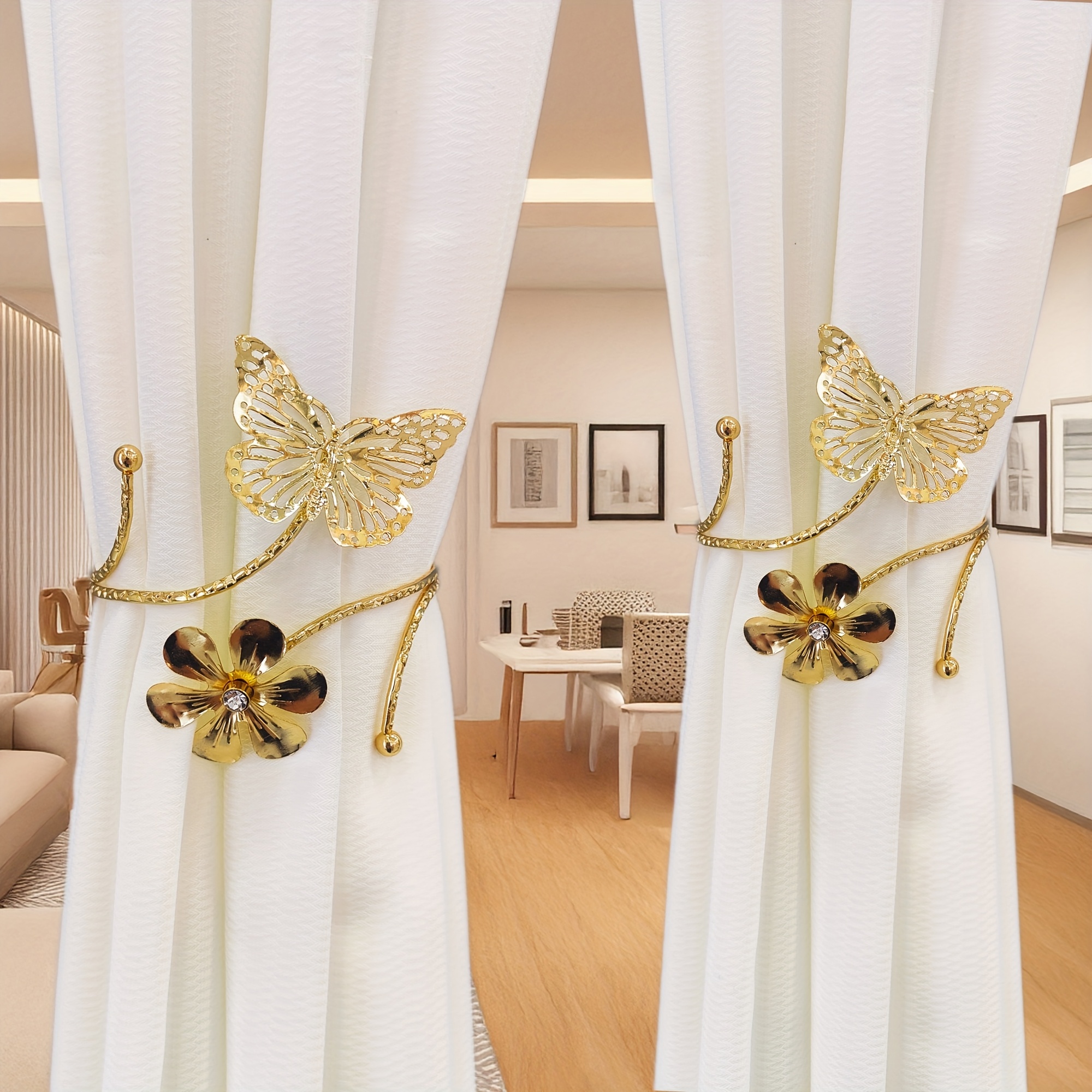 TEMU 2pcs Set, Ornate And Flower Curtain Tiebacks, No-drill Curtain Holdbacks, Hollow-out Design, Instagram-style, Universal Decoration For Hotel,