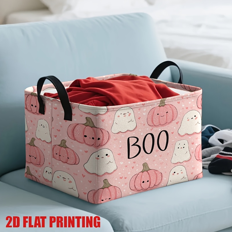 TEMU 1pc,laundry Baskets,cute Halloween Shelf Baskets With Pumpkin And Pattern Autumn Decor For Use Home Decor, Shelf Baskets,folding Storage