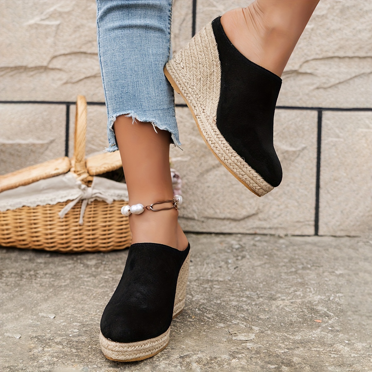 women's fashion espadrille wedge mules casual slip half - Temu United  Kingdom