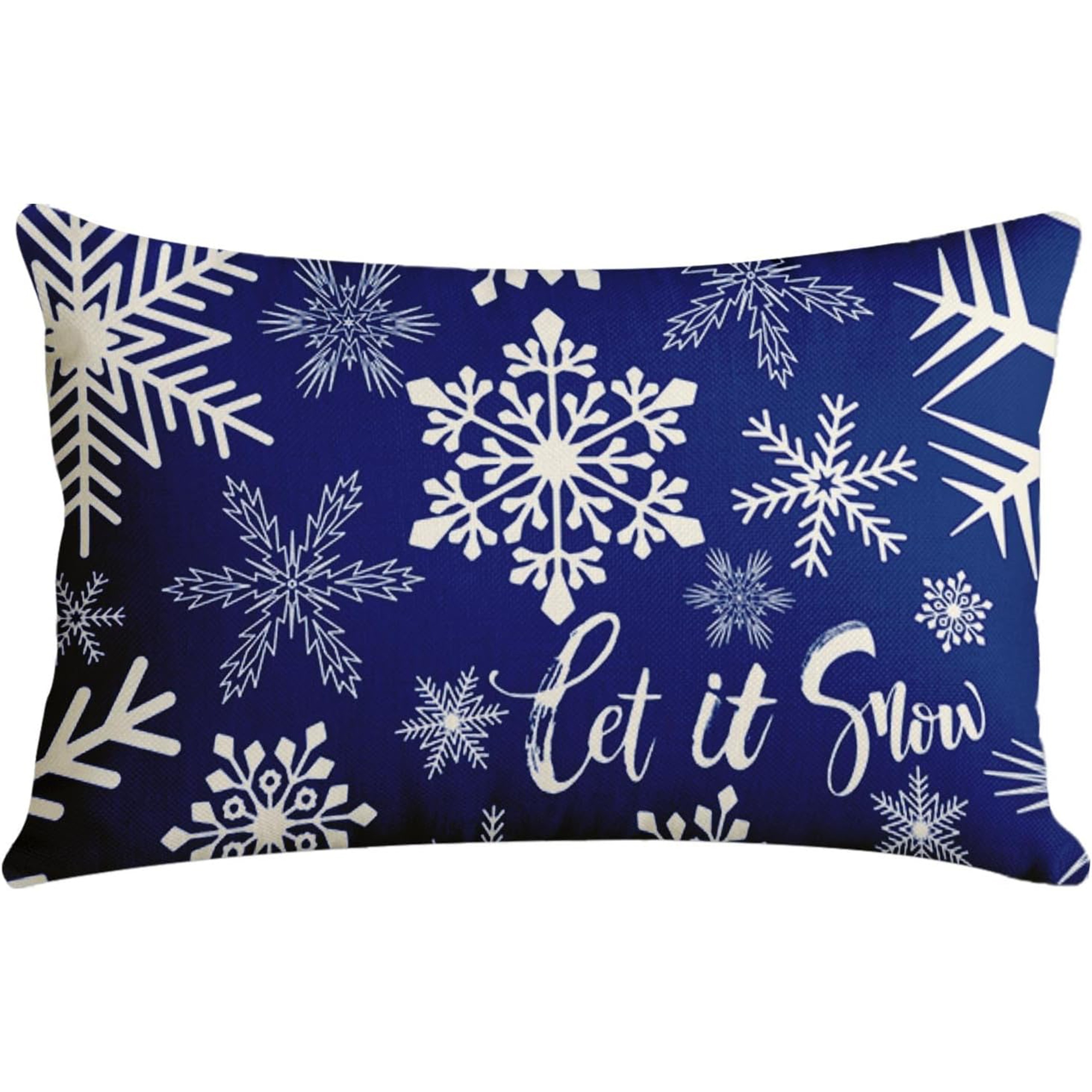 

1pc Linen Blue Christmas Throw Pillow Cover, "" Snowflakes Design, Contemporary Farmhouse Style, Machine Washable, Zipper Closure, Multiple Sizes, Woven Fabric For Home Cushion Decor