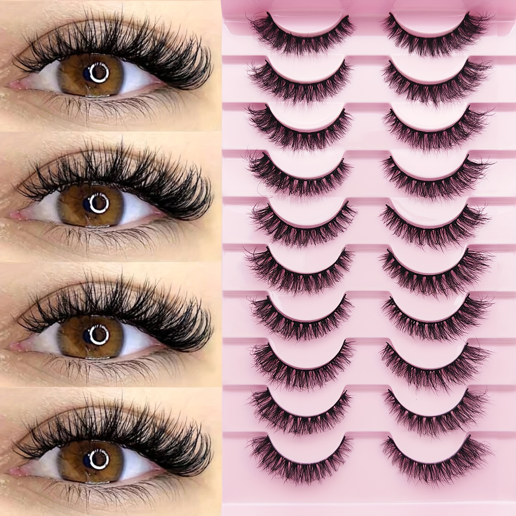 10 Pairs Cat Eye False Eyelashes - Fluffy & Dense, D-, Soft Mink Lashes, Reusable For Beginners, Perfect For