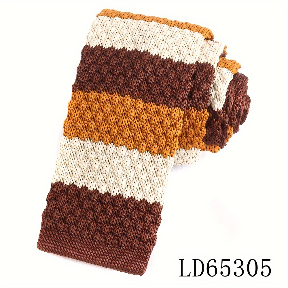 TEMU Stripe Knit Ties For Men Women Casual Slim Men's Neckties Skinny Knitted Neck Tie For Wedding Party Brown Narrow Tie