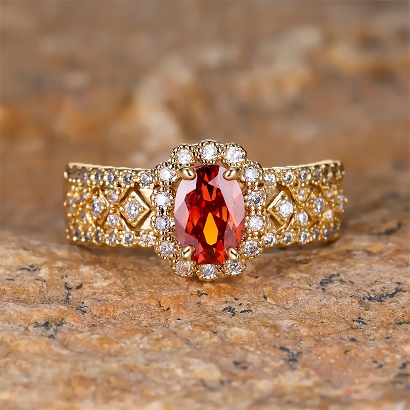 

4- Oval Red Synthetic Gemstone Anniversary Ring Set With Zirconia Elegant Jewelry Engagement Gift Valentine's Day Gift