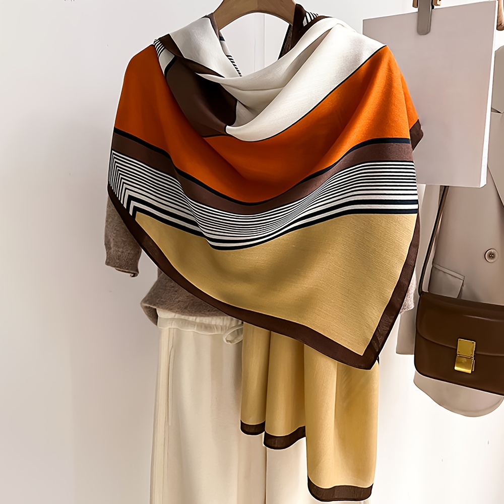 TEMU 1/2pcs Color-block Fashionable Geometric Scarf/neck Warmer, Medium-thick Durable Fabric, Warm Scarf, Stylish Shawl For Wearing Over Clothes